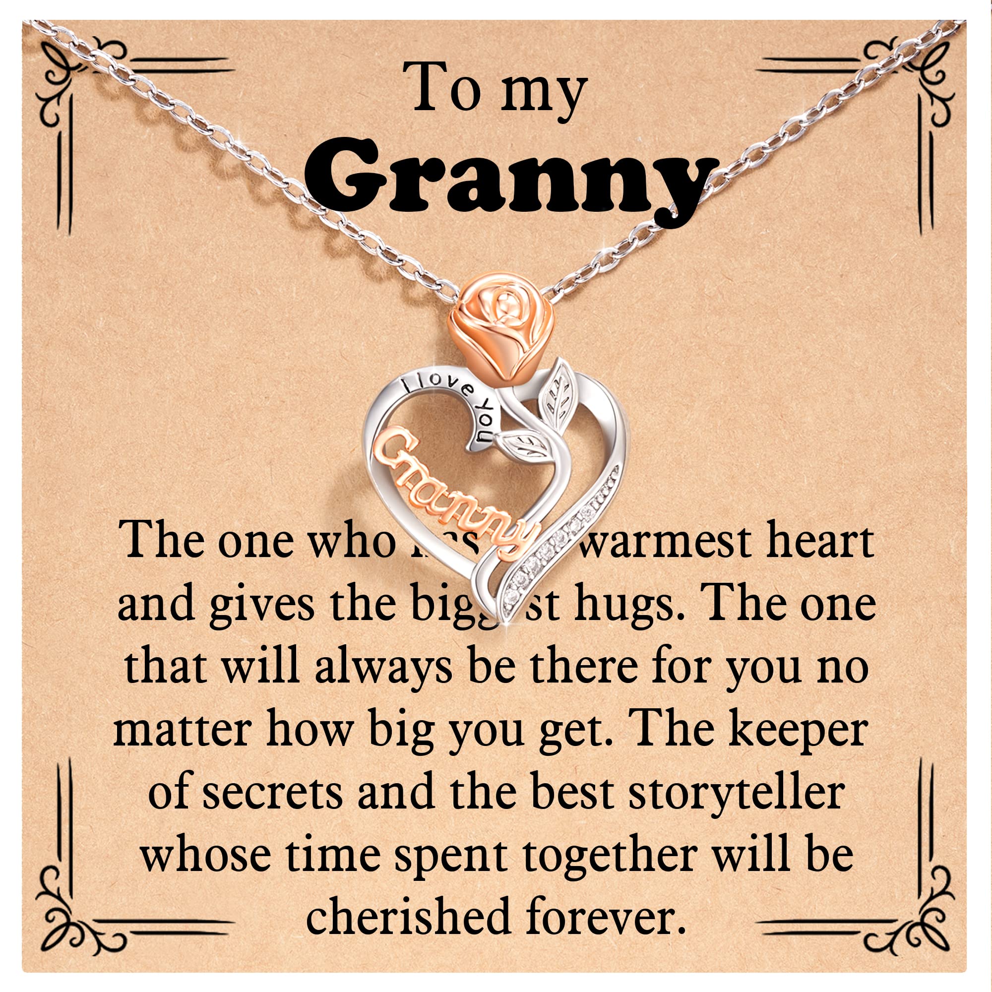 Shonyin Heart Necklace for Granny, Carved with I Love You, Ideal Gift for Valentines Day