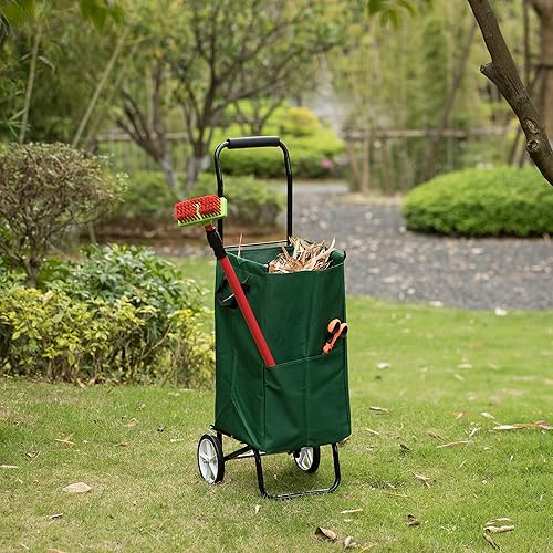 Miniatura 3 de Carrito grande con ruedas, ligero y resistente carrito utilitario rodante para comestibles, jardín, lavandería, compras y picnic, verde