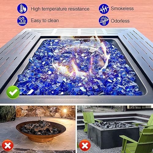 Miniatura 4 de GasSaf 12 Inch Fire Glass Reflective Tempered Fireglass Cut Crushed FireGlass for Fire Pit, Fireplace and fire Pit Table (20 Pound)(Cobalt Blue