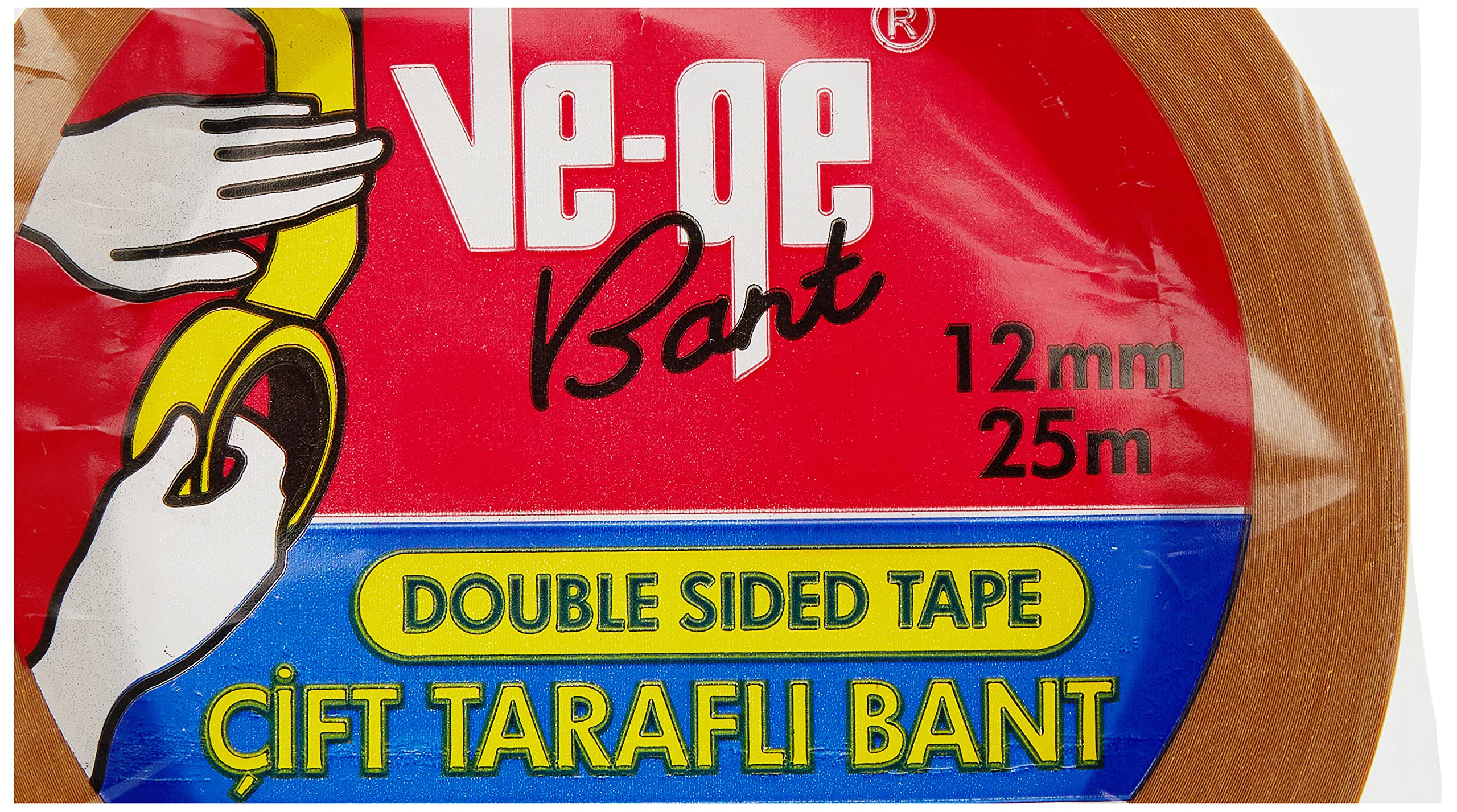 Ve-ge Çift Taraflı Bant - Askılı, 12 mm x 25m