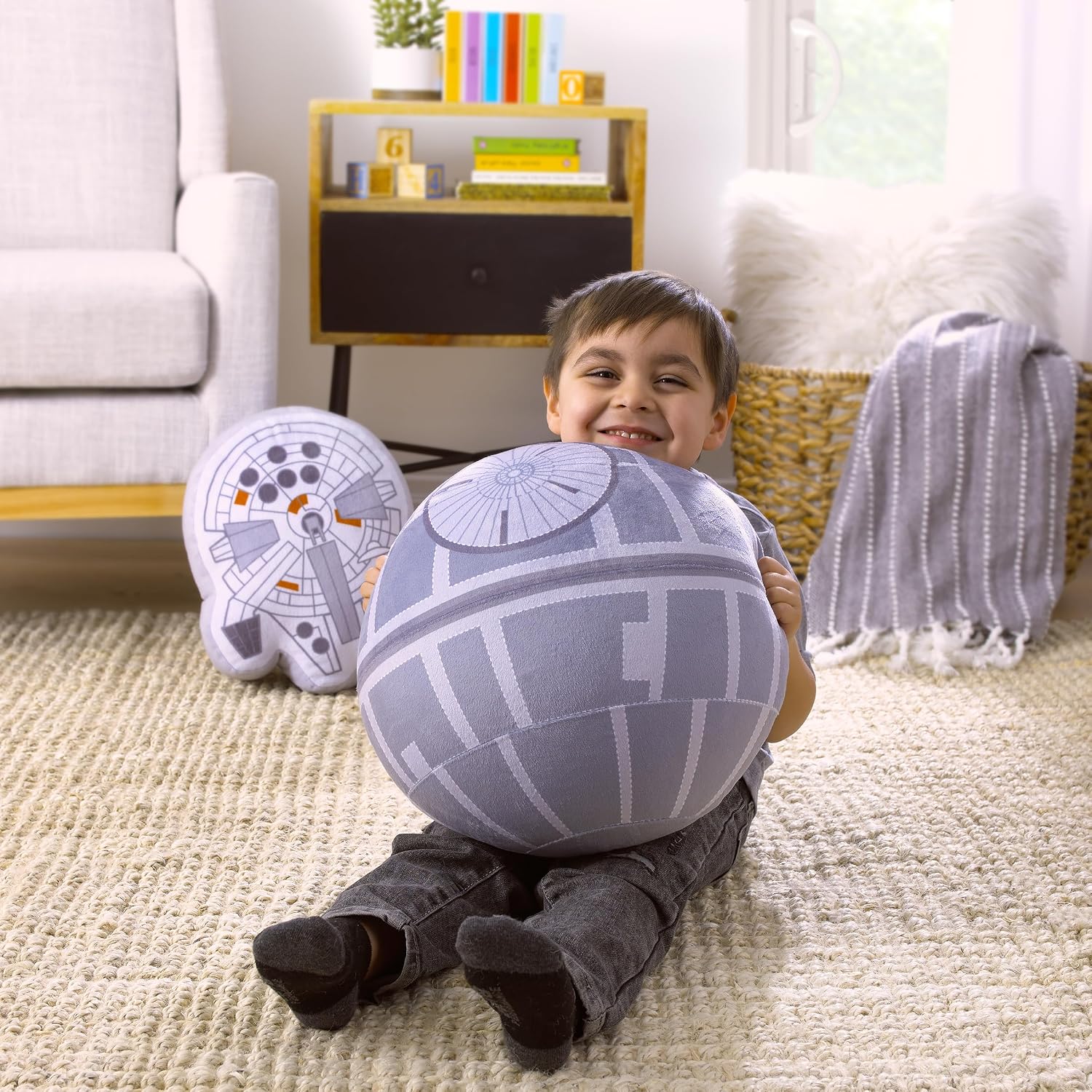 NoJo Star Wars Death Star Shaped Gray and White Plush Decorative Throw Pillow