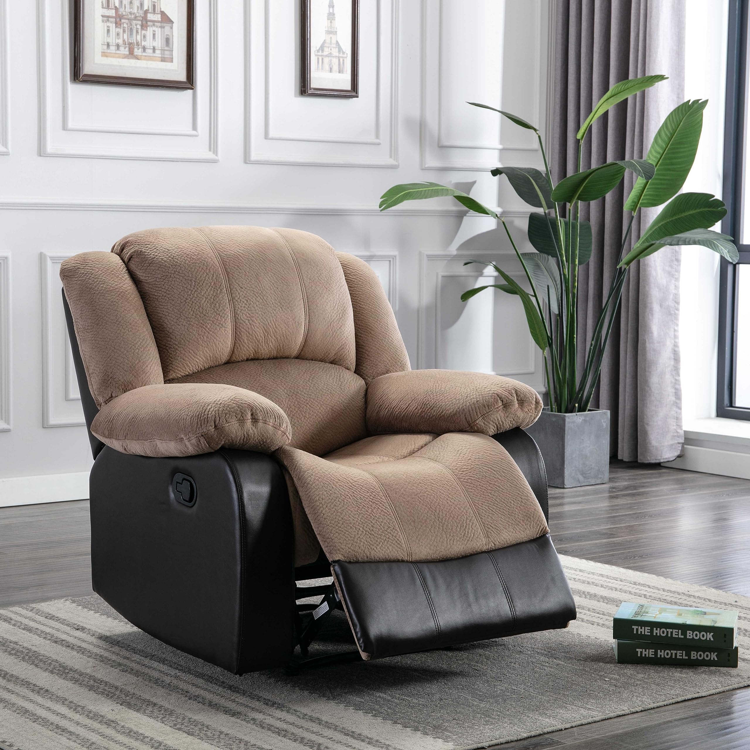 Nathaniel Home Aiden Champion & PU Recliner, Leather, Beige