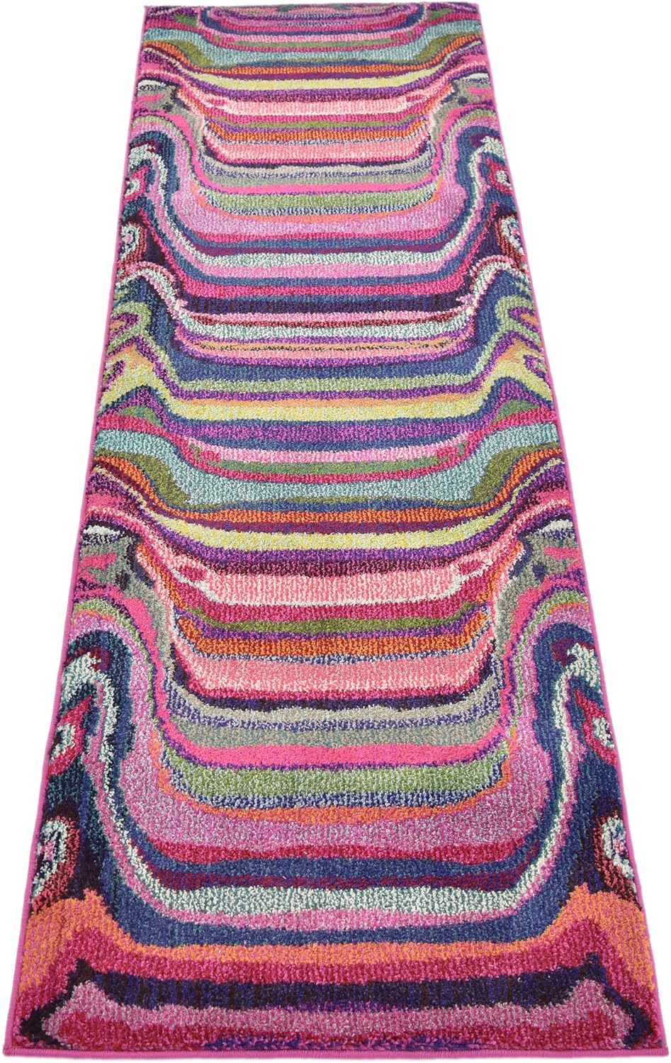 Unique Loom Chromatic Collection Modern Colorful Striped & Vibrant Abstract Area Rug For Any Home Décor (2' 2 x 6' 7 Runner, Multi/ Pink)