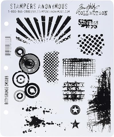Stampers Anonim Tim Holtz Kauçuk Damga Seti, Büyük, Yapışkanlı Kauçuk Damga, Bitty Grunge