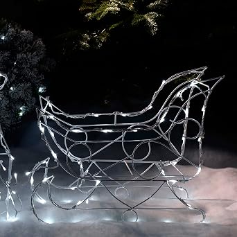 WeRChristmas Pre-Lit Animated Multi-Function Reindeer and Sleigh Silhouette, 80 cm - Bright White