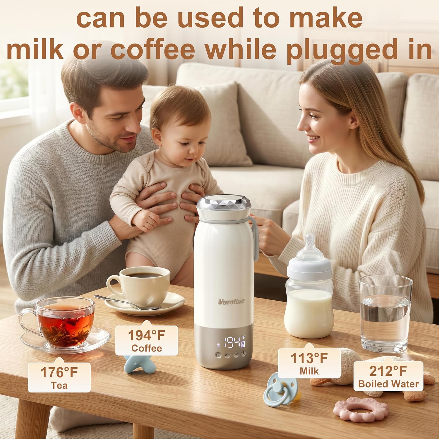 Portable Bottle Warmer for Travel, 18.6 Oz Portable Milk Warmer, 98-212℉ Adjustable, Baby Bottle Warmer On The Go with 12000mAh Battery, Fast Heating Water Warmer with Keep Warm & Sterilization