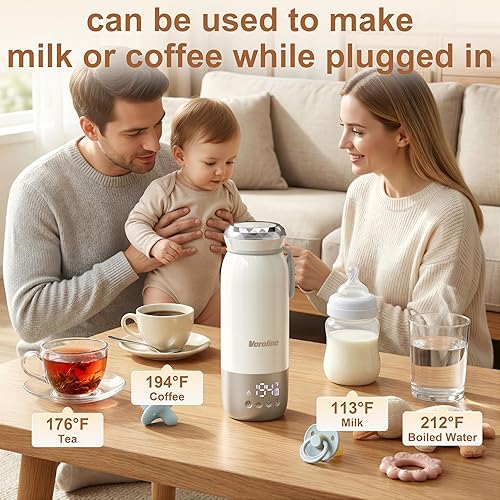 Miniatura 6 de Calentador de biberones portátil para viajes, calentador de leche portátil de 18.6 onzas, ajustable de 98-212 ℉, calentador de biberones sobre la