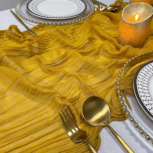 Miniatura 6 de EHLDekol Camino de mesa de gasa de gasa, decoración de boda, arco drapeado, gasa para centro de mesa, camino de despedida de soltera (amarillo