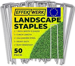 Gartenpfähle (6 Zoll / 150 mm, 50 Stück), verzinkte U-förmige Landschaftsklammern, Stoffstifte für die Installation von Unkrautbarrieren und Rasen
