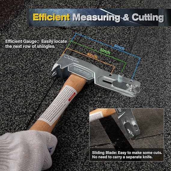Magnetic Roofing Hatchet Multi-Function Hammer for Roof Repair with Strong Magnet, Sliding Gauge, Built-in Utility Knife, and Nail Claw