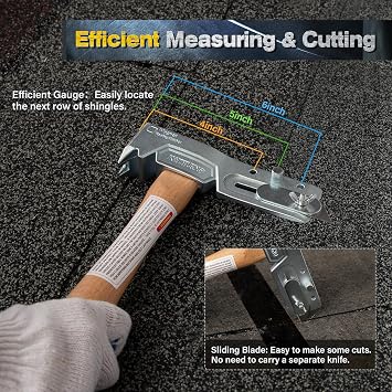 Magnetic Roofing Hatchet Multi-Function Hammer for Roof Repair with Strong Magnet, Sliding Gauge, Built-in Utility Knife, and Nail Claw