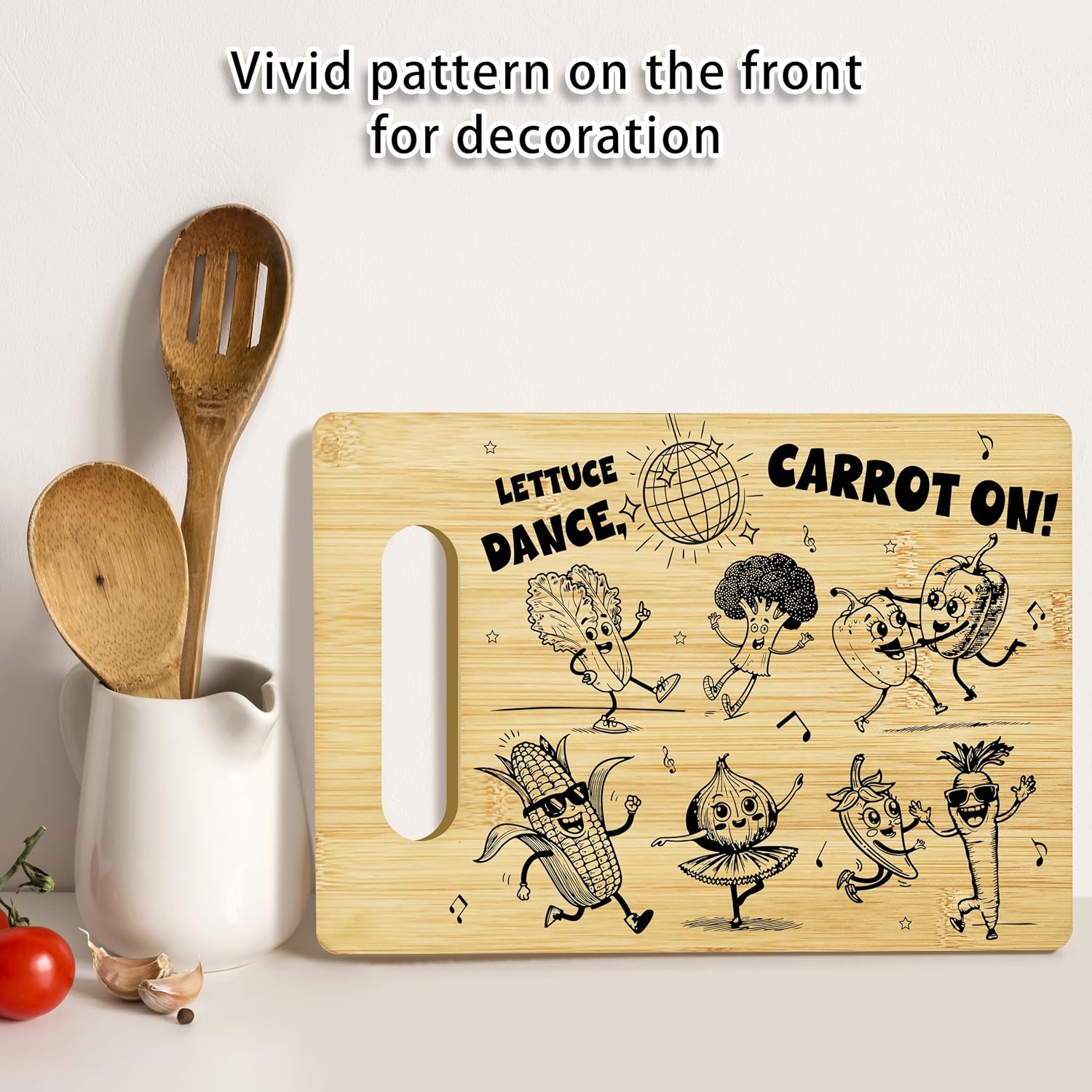 Funny Vegetable Dance Decor Bamboo Cutting Boards, Christmas Gifts Housewarming Birthday Gifts for Friends, Bestie, BFF Kitchen Decor Cutting Board -15 image 4