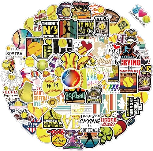 100 calcomanías de sóftbol, lindas calcomanías de vinilo motivacional impermeables para botellas de agua, cascos, equipaje, incentivos de enseñanza,
