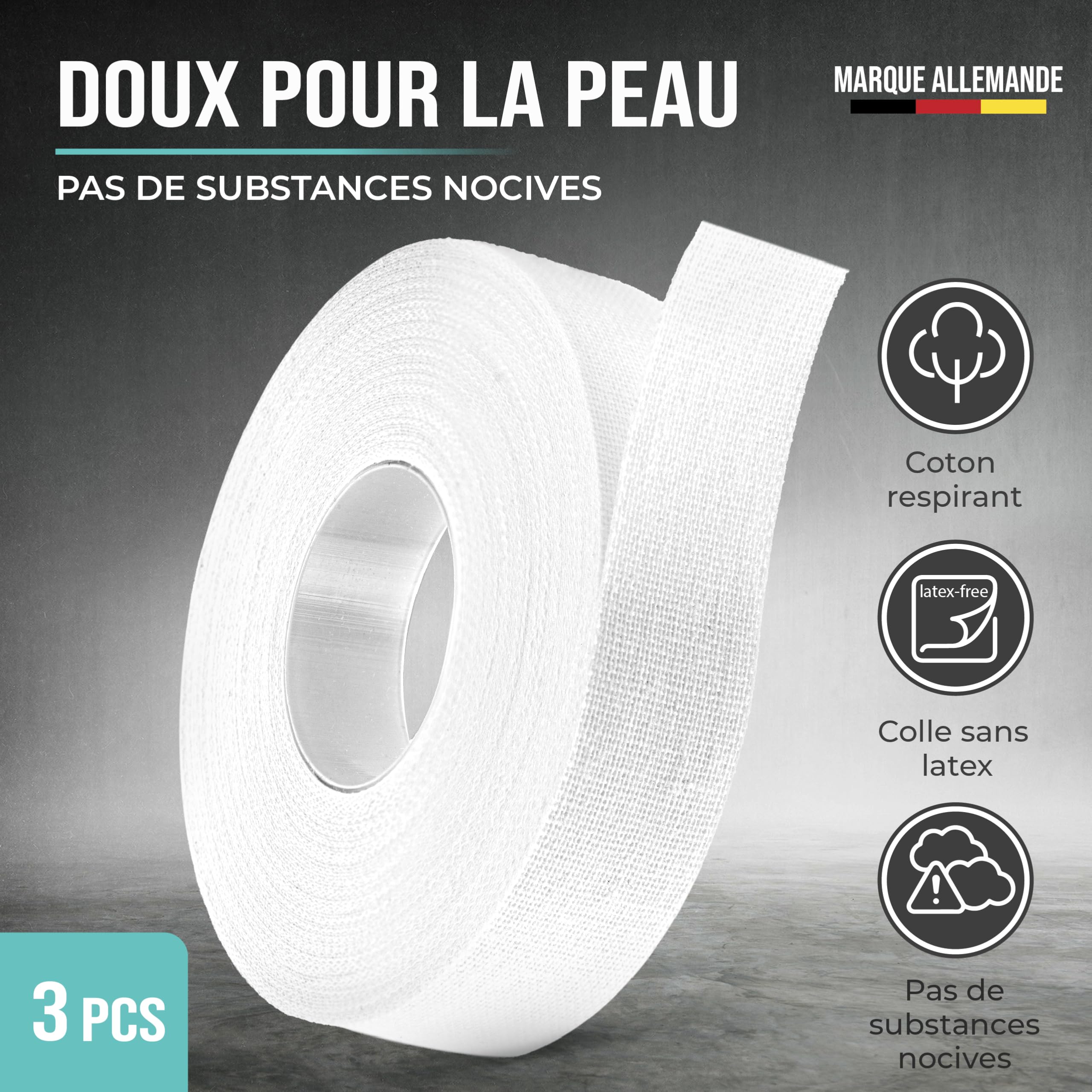 PULLUP & DIP Tape pour Doigt avec Adhésif extra Fort, 3 Rouleaux (30 m) de Tape pour l'Escalade, Tape Sportive douce pour la Peau, Tape pour la Main pour la Musculation, Basket-Ball, Handball (Blanc)