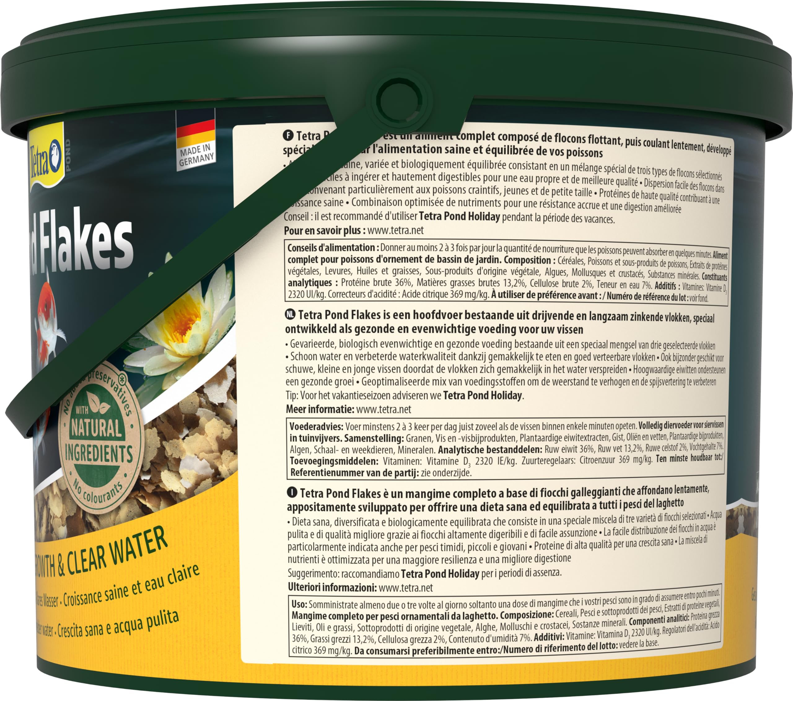 Tetra Pond Flakes, Alimento para peces en escamas para peces pequeños y jóvenes en estanques de jardín, cubo de 10 L