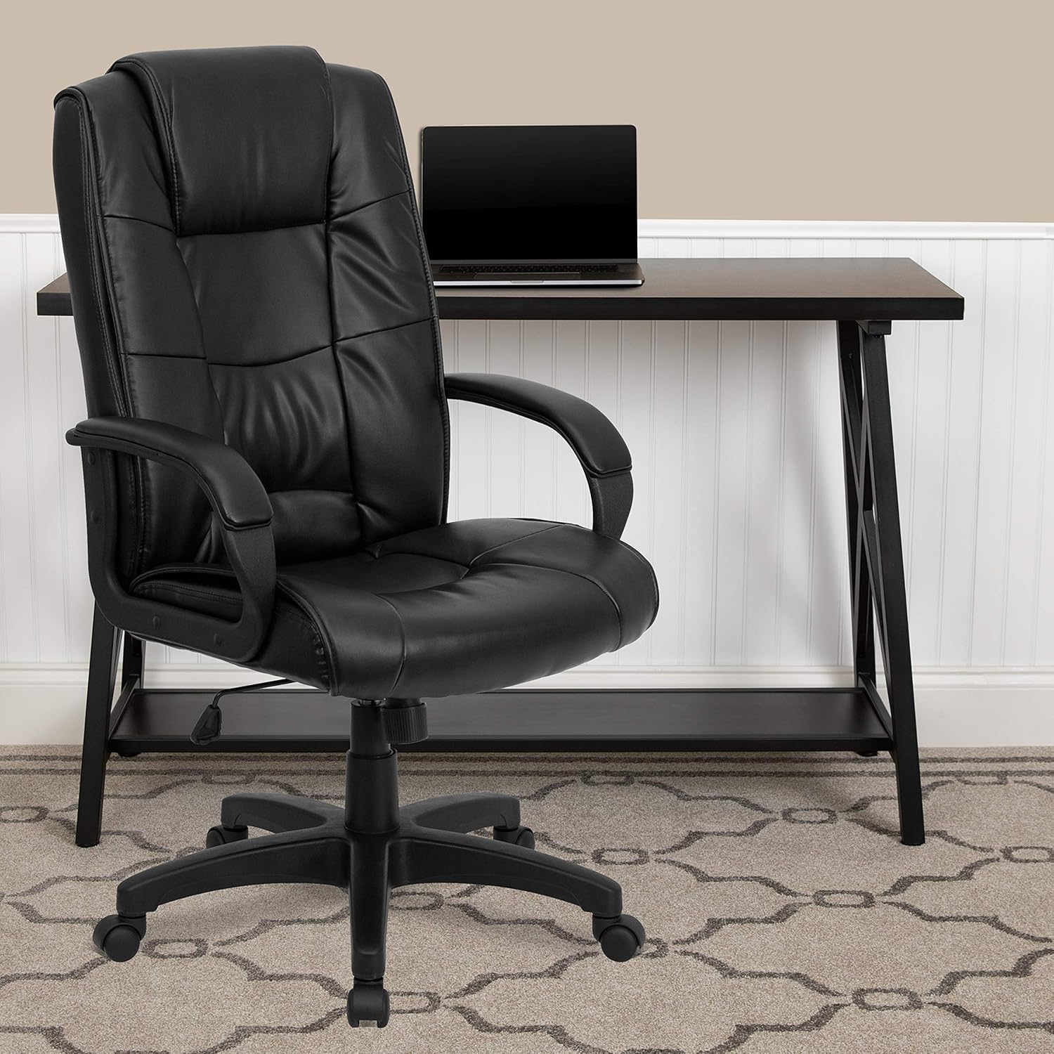 BizChair High Back Black LeatherSoft Multi-Line Stitch Swivel Office Chair with Arms