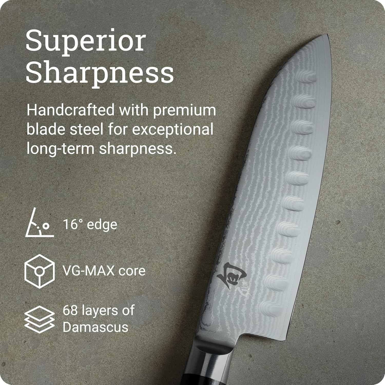 Shun Classic 7" Hollow Ground Santoku Knife, Handcrafted Japanese Cutting Knife, VG-MAX Core with Damascus Stainless Steel Cladding, Pakkawood Handle