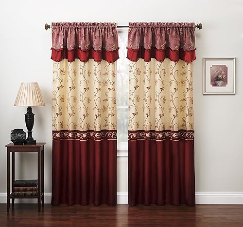 Miniatura 7 de Fancy Collection Set de 2 cortinas bordadas con respaldo y volado cafémarrón