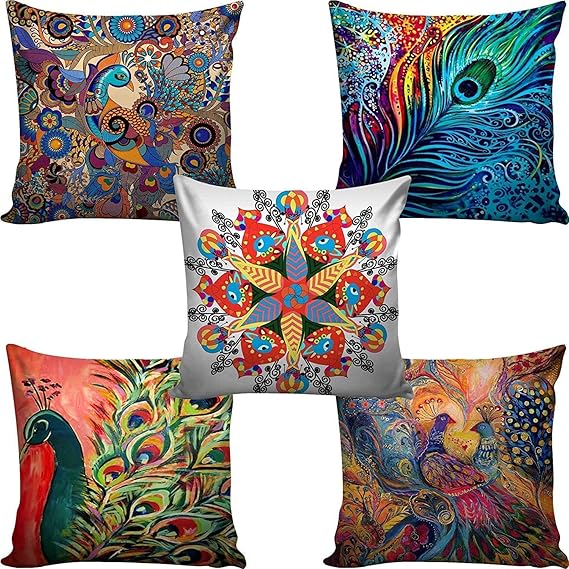 AEROHAVEN Set of 5 Abstract Hand Made Jute Throw/Pillow Cushion Covers - CC22 - (16 x 16 Inch)