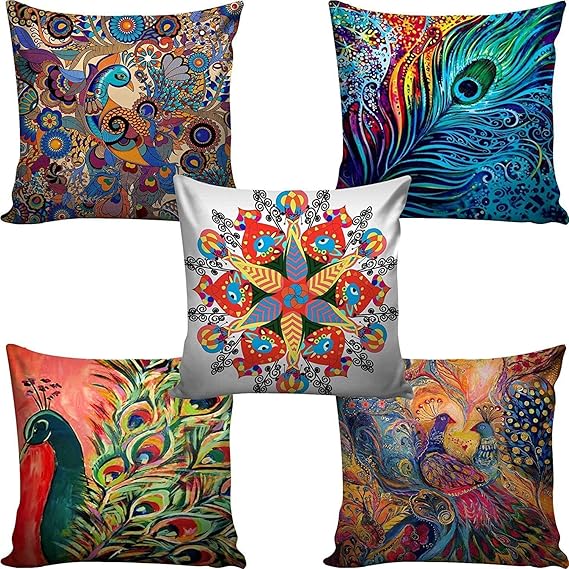 AEROHAVEN Set of 5 Abstract Hand Made Jute Throw/Pillow Cushion Covers - CC22 - (16 x 16 Inch)