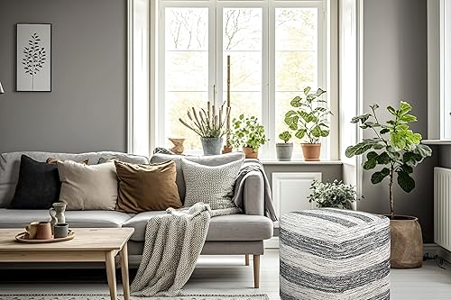 Miniatura 7 de COTTON CRAFT Puf tejido Chindi  Taburete otomano  Puf otomano  Dormitorio de los niños, dormitorio, decoración del hogar, asiento decorativo  Puf