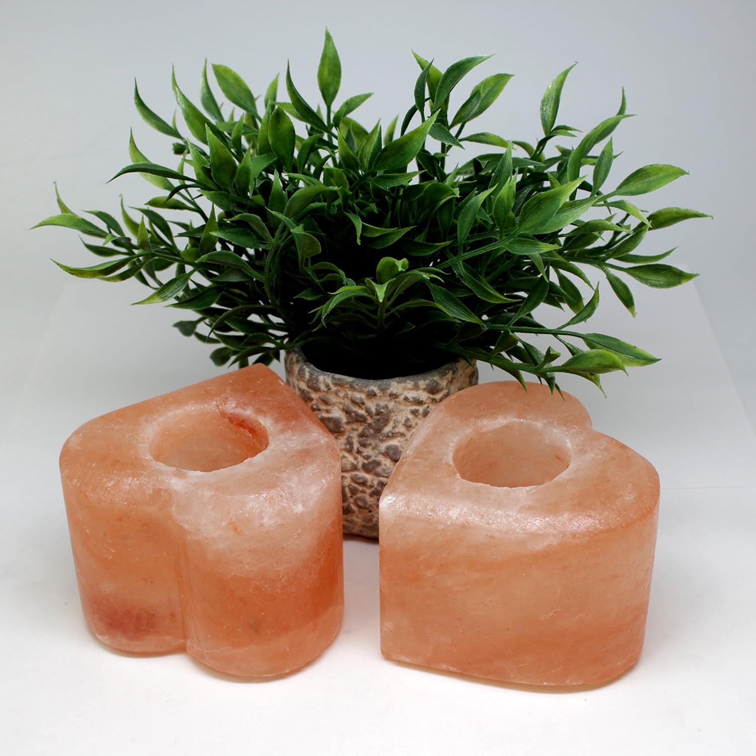 Two Genuine Himalayan Crystal Rock Salt Candle Holders