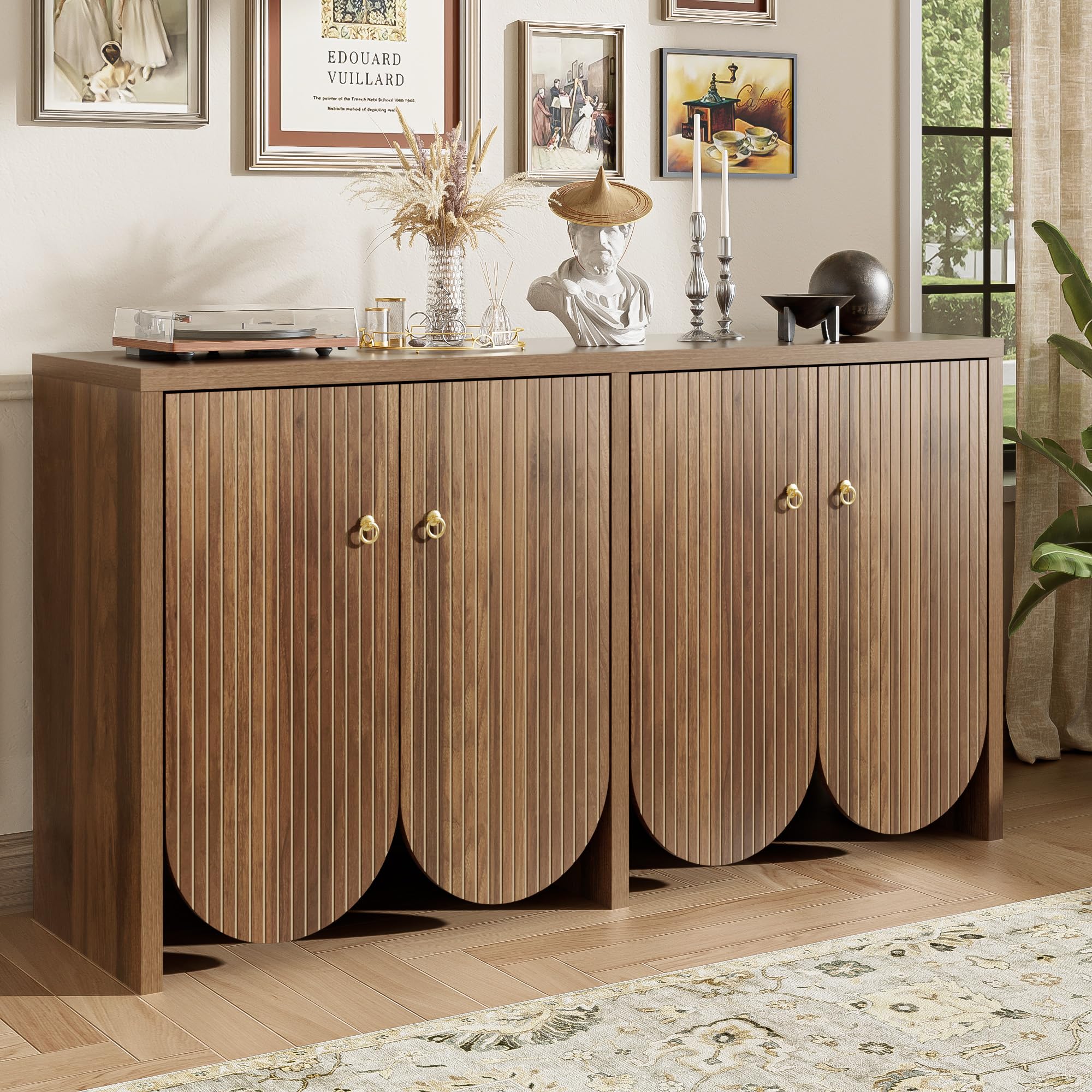 FammyLoft Sideboard Cabinet with 4 Doors, Walnut Effect Storage Cabinet with Adjustable Shelves, Modern Storage Cupboard for Living Room, Dining Room & Hallway, Wood โ image 1