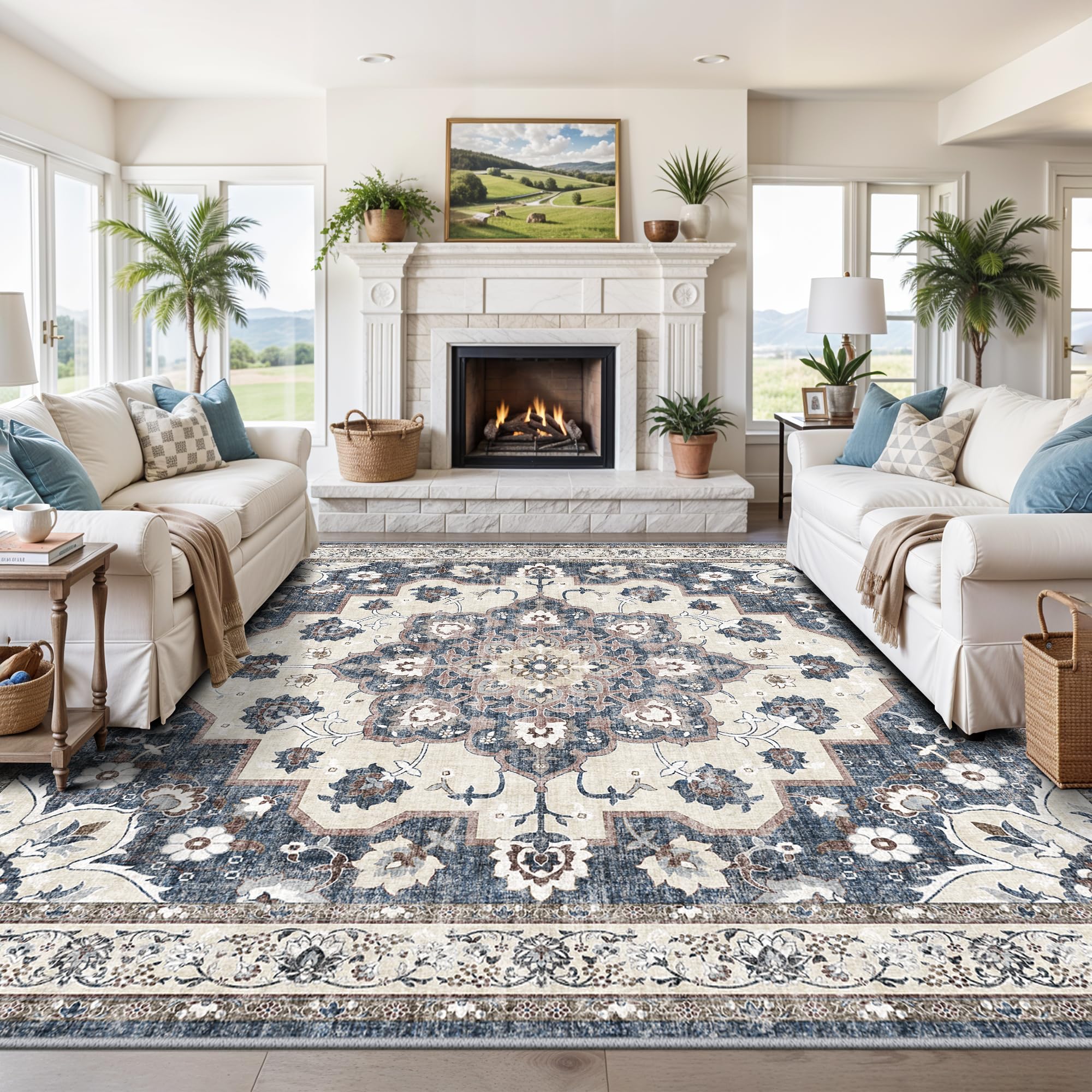 HY HAO YUN LAI 10x10 Blue Square Area Rug
