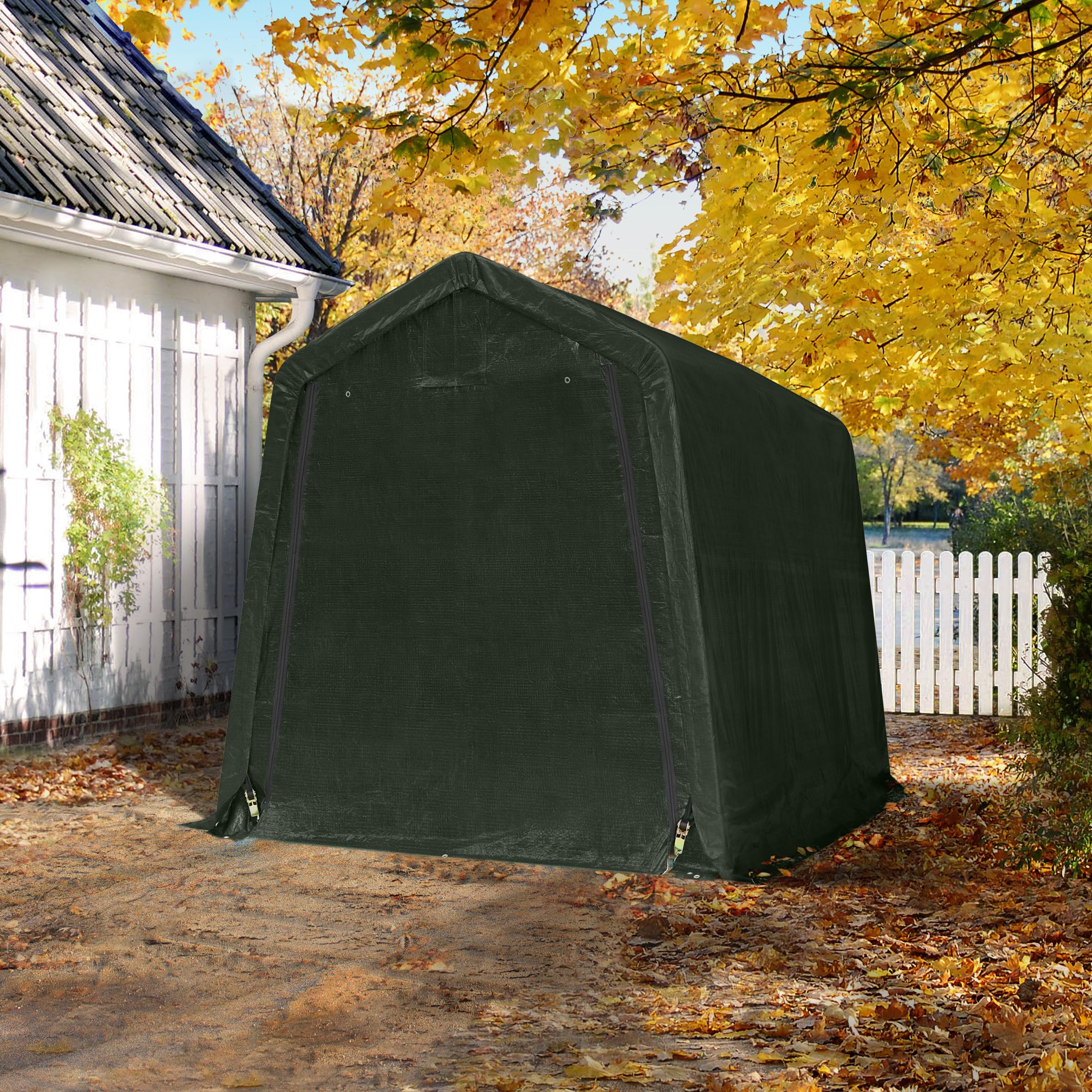 TOOLPORT Tendone Garage 2,4x3,6 m Verde PE 600 Acciaio per Moto