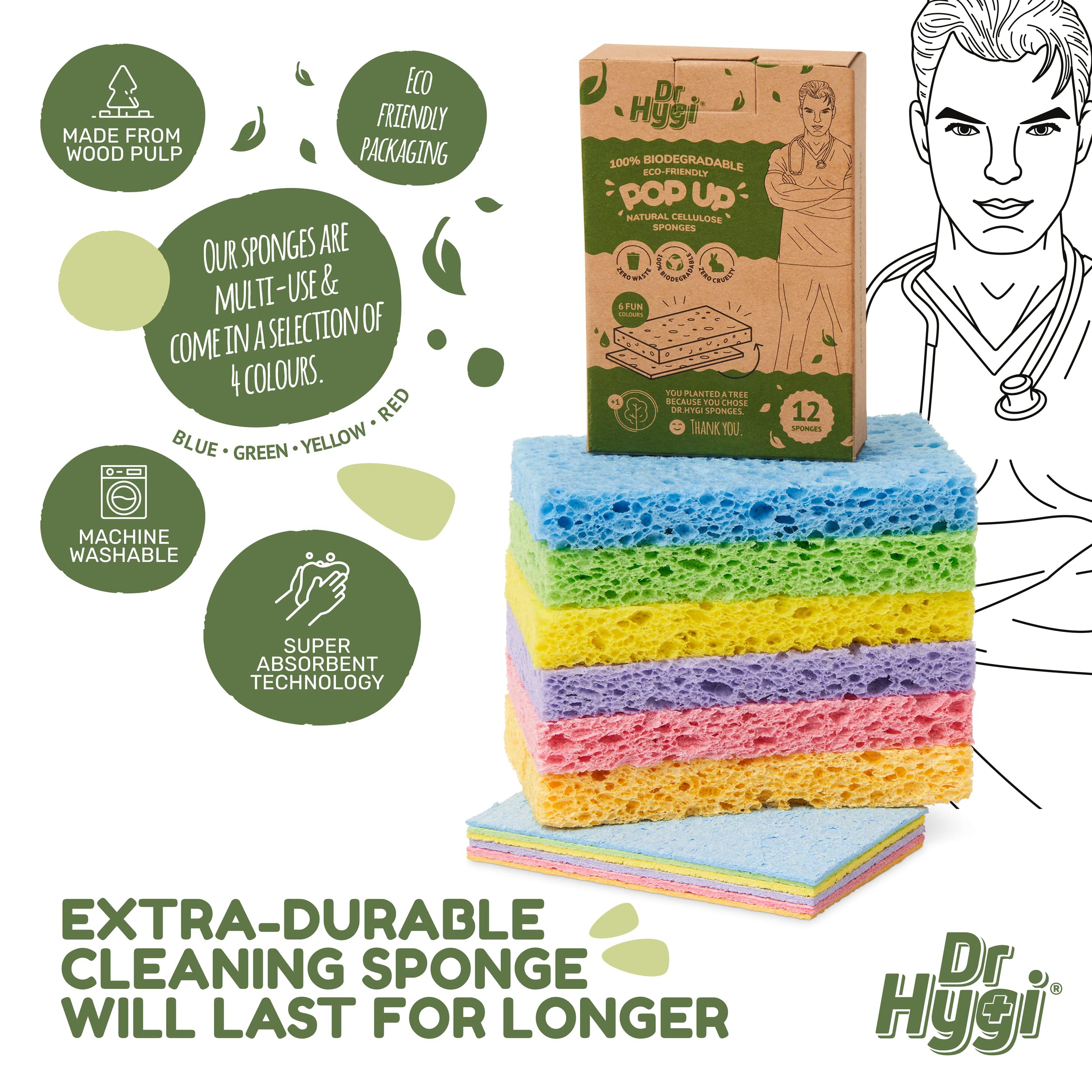 Cosysparks Sponzen, 10 stuks, natuurlijke cellulose