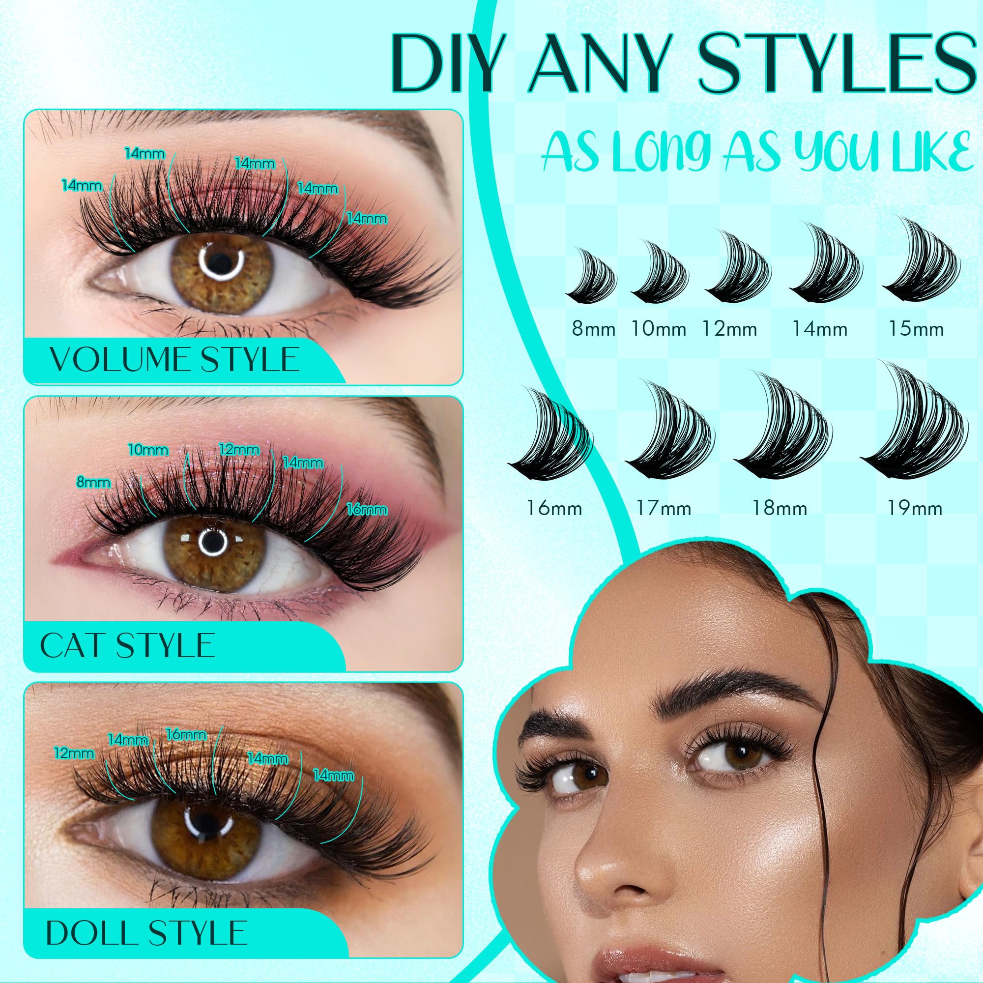 GEMERRY 280pcs Cluster Lashes D Curl 50D 10-18mm Individual Cluster Eyelashes Extensions DIY Lash at Home (50D-0.07D-10-18Mix) - Image 2