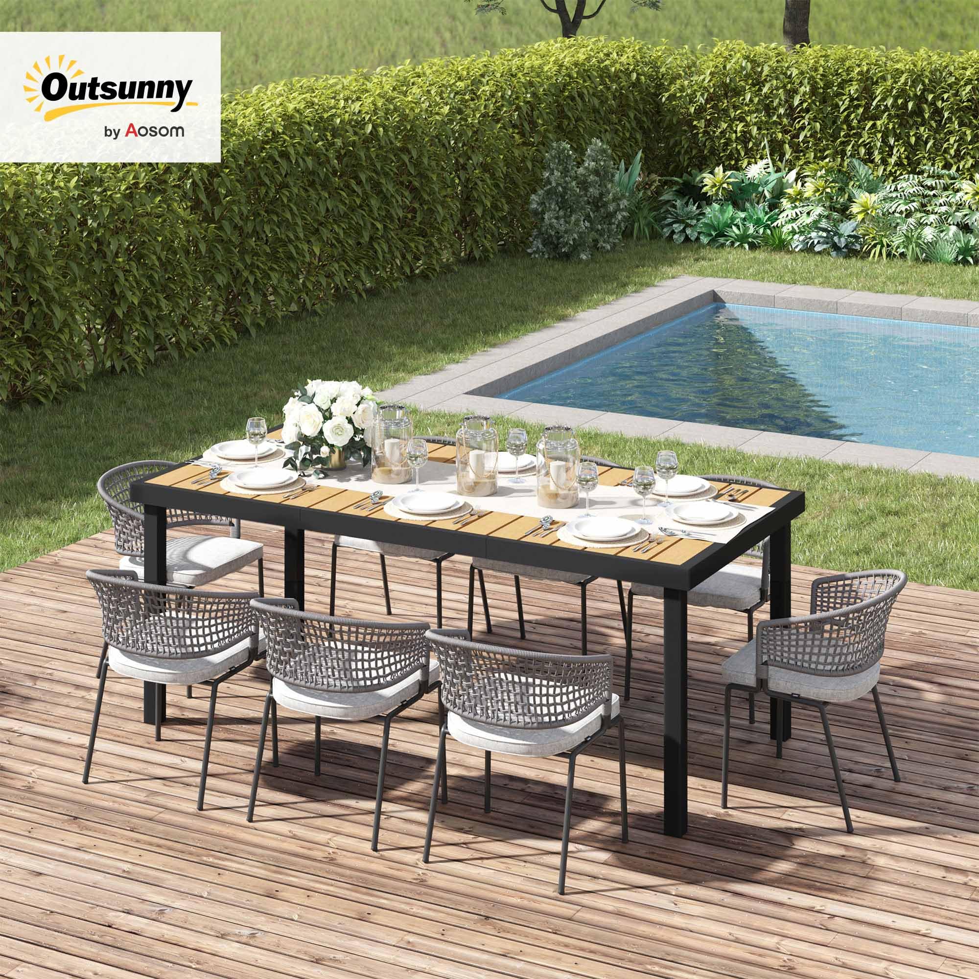Outsunny Gartentisch für 6 Personen Esstisch Aluminiumtisch Gartenmöbel Loungemöbel pflegeleicht Kunststoff Natur+Schwarz 190 x 90 x 74 cm