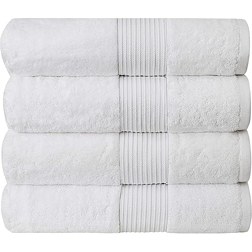 Luxury Oversized Bath Towels | 650 GSM, 34" x 56" | Hotel Quality, Soft & Highly Absorbent | Quick Dry, Thick, Combed Cotton Bathroom Towels | White - 4 Pack