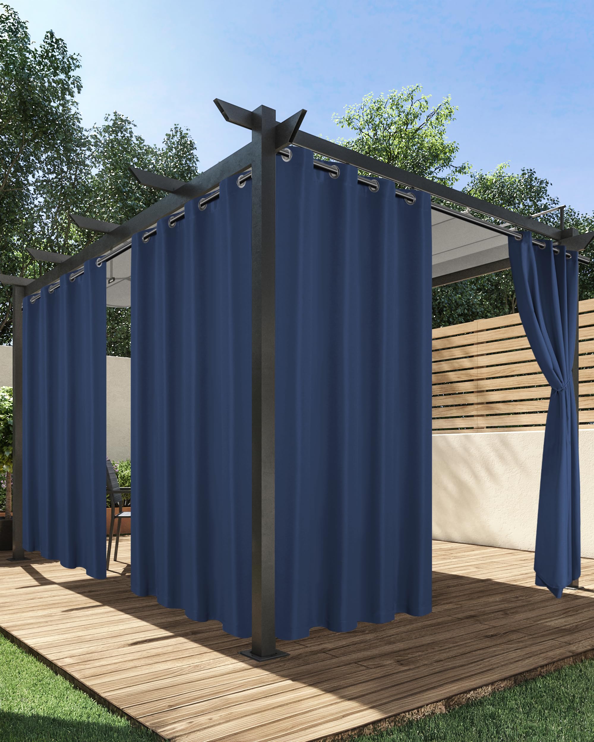 HolidayIdeas Outdoor Curtains for Patio Waterproof, 4 Panels - 54 x 95 Inch - Privacy Protection & Light Filtering Curtains Navy Grommet Outside Curtains for Porch, Gazebo, Pergola, Backyard — image 1