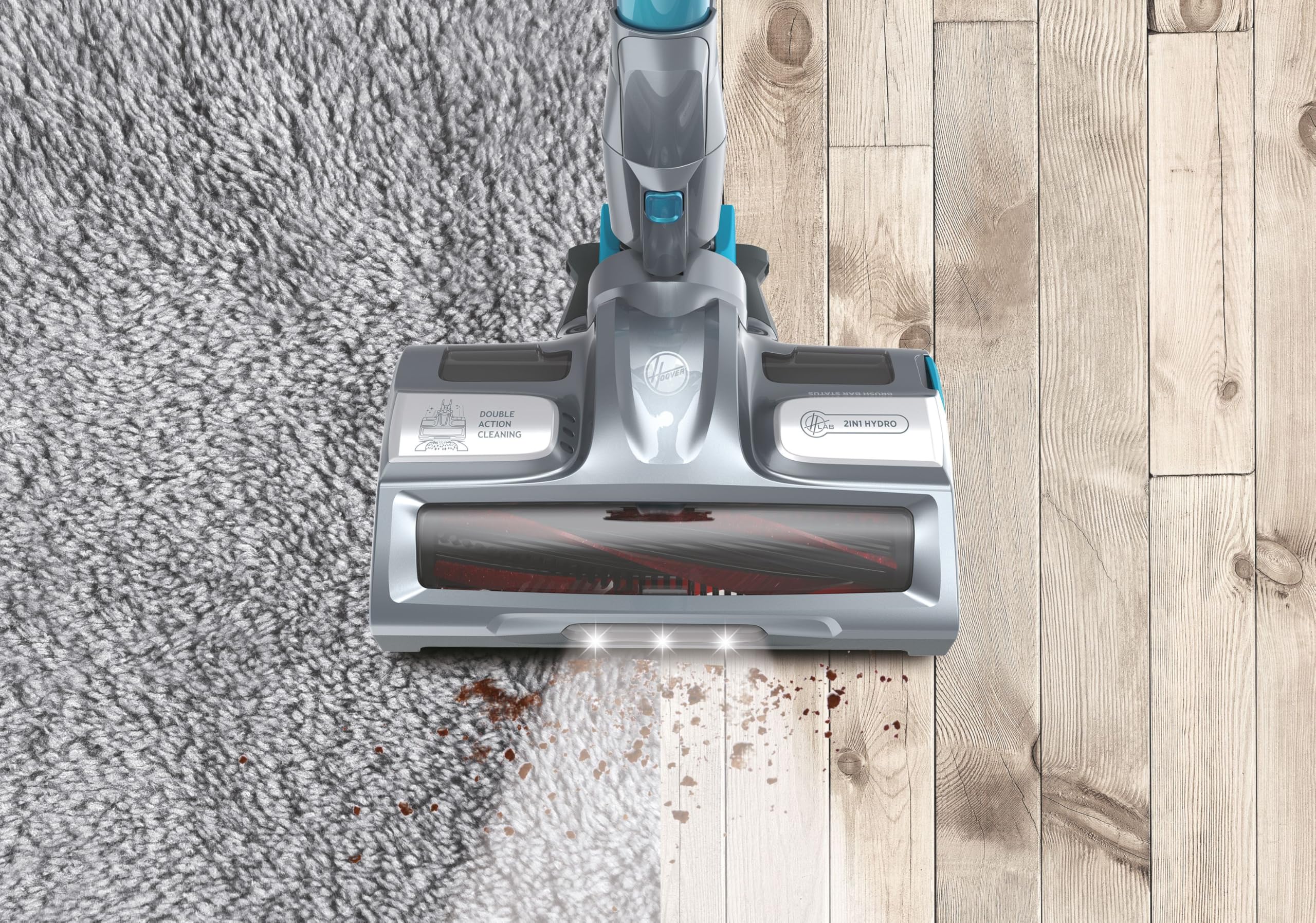 Hoover H-FREE 300 HYDRO HF322YHM, Aspiradora escoba sin cable, aspira y friega, motor directo por impulsos, localizador de polvo, carga rápida 2,5h, 40min, batería extraíble, Azul