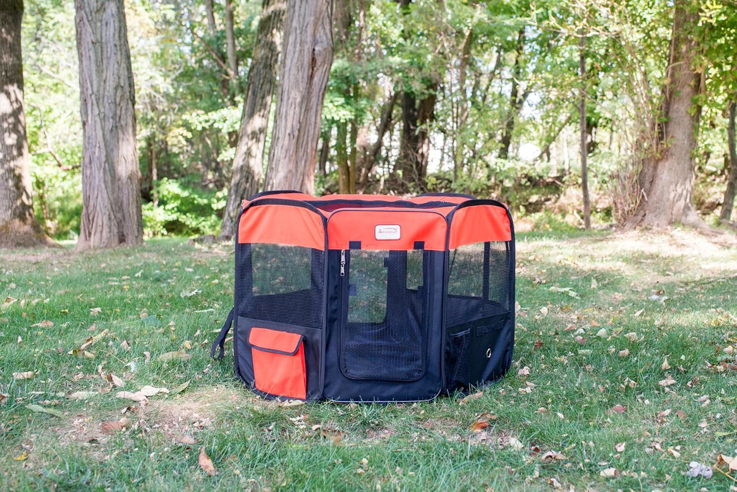 Armarkat Model PP002R-M Portable Pet Playpen in Black and Red Combo, Medium