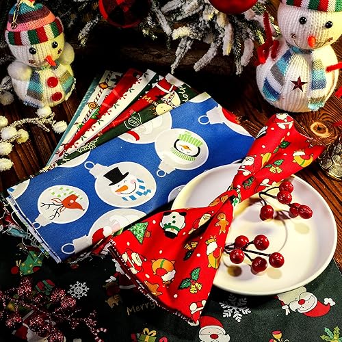 Miniatura 6 de Paquete de 16 piezas de tela de Navidad de 15 x 19 pulgadas, paquete de tela de algodón, Papá Noel, muñeco de nieve, árbol de Navidad, tela de