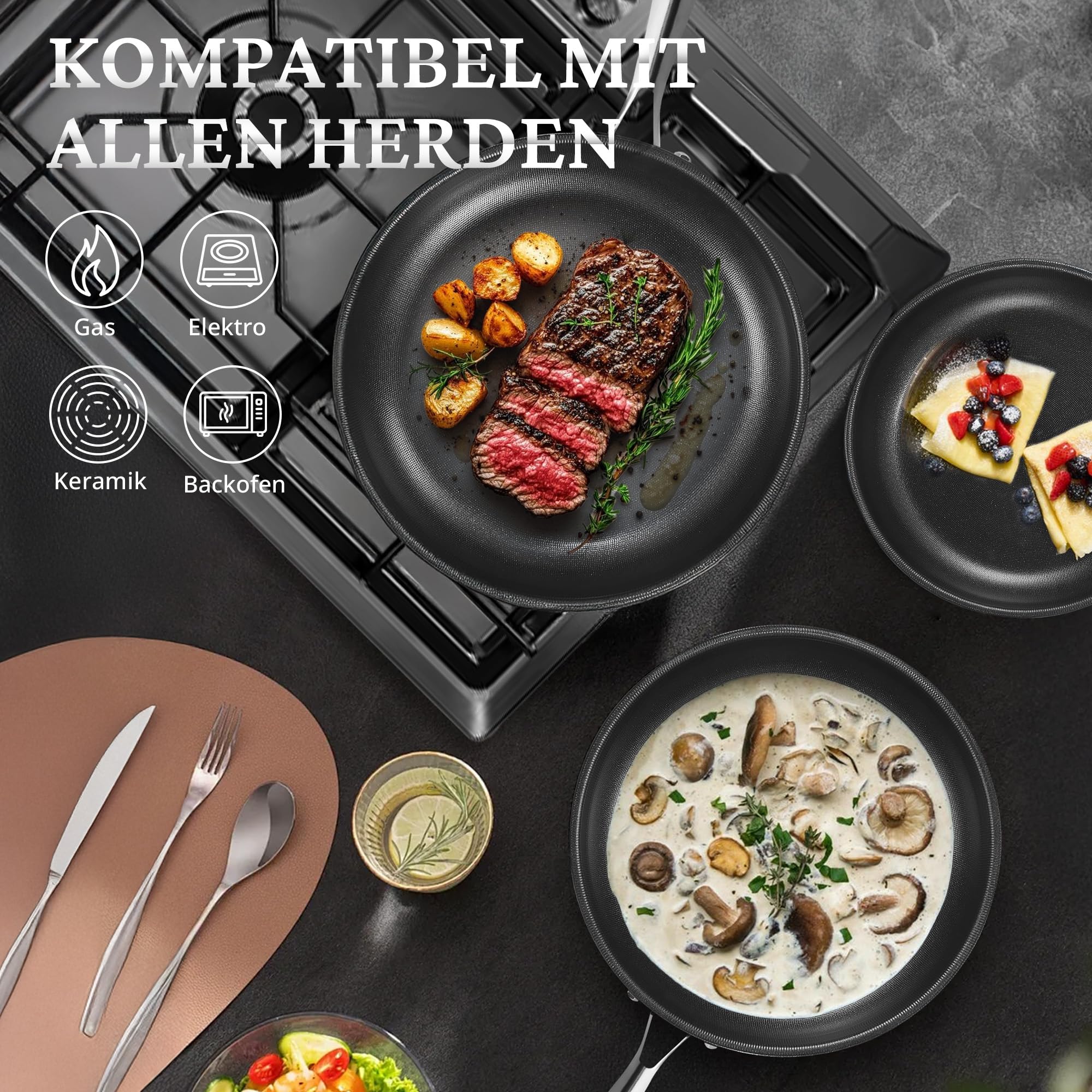 KOKHUB Edelstahlpfanne 28cm mit Titan-Keramik Beschichtung, 100% PTFE & PFAS-frei, Kratzfeste Bratpfanne Induktion, 3-Schicht Antihaftpfanne für alle Herdarten, Backofengeeignet