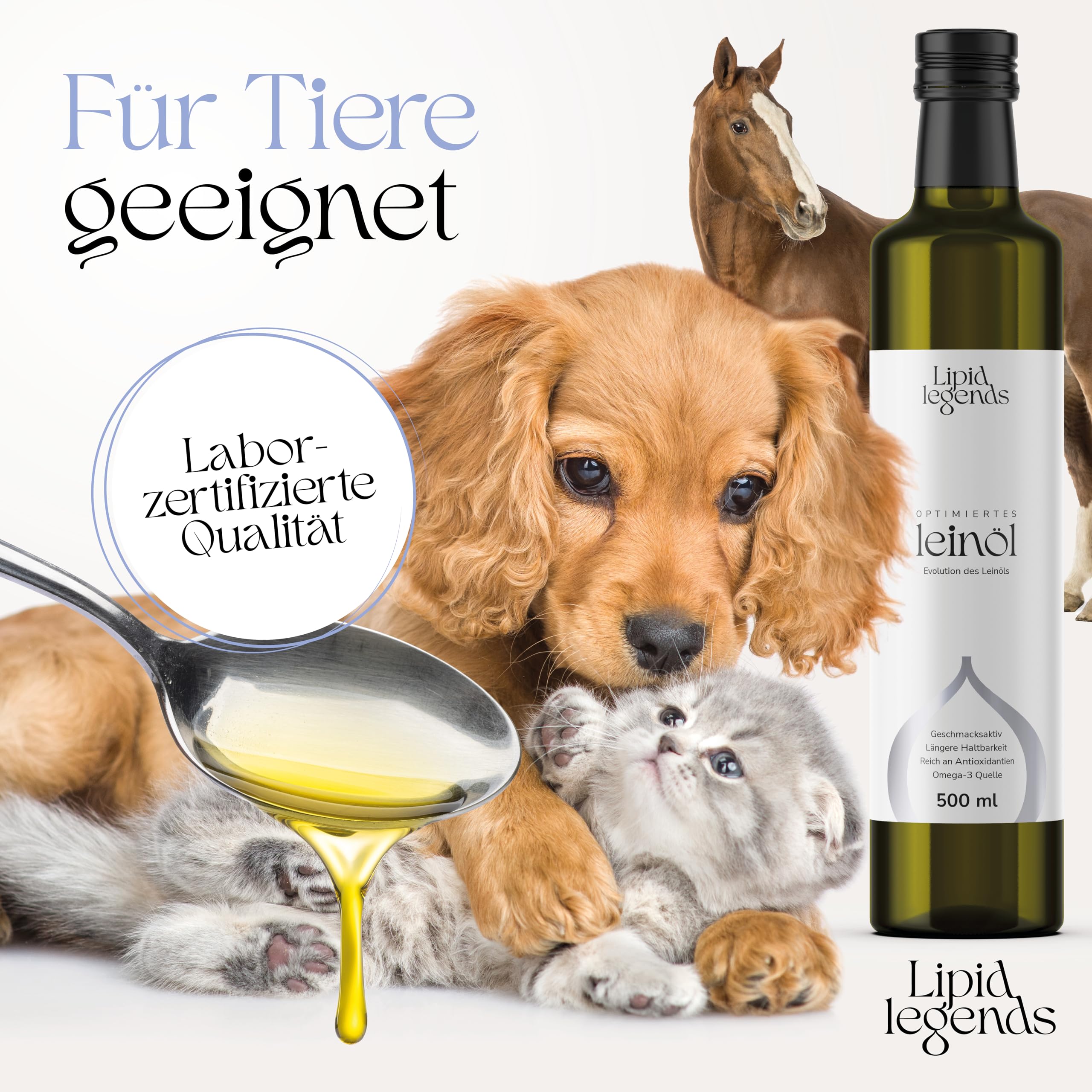 LIPID LEGENDS Optimiertes Bio-Leinöl 500ml Uni Wien Innovation [Antioxidantien, haltbar, aromatisch, vegan, Omega 3] kaltgepresst I Erwachsene & Kinder I Cholesterin I Herzgesundheit
