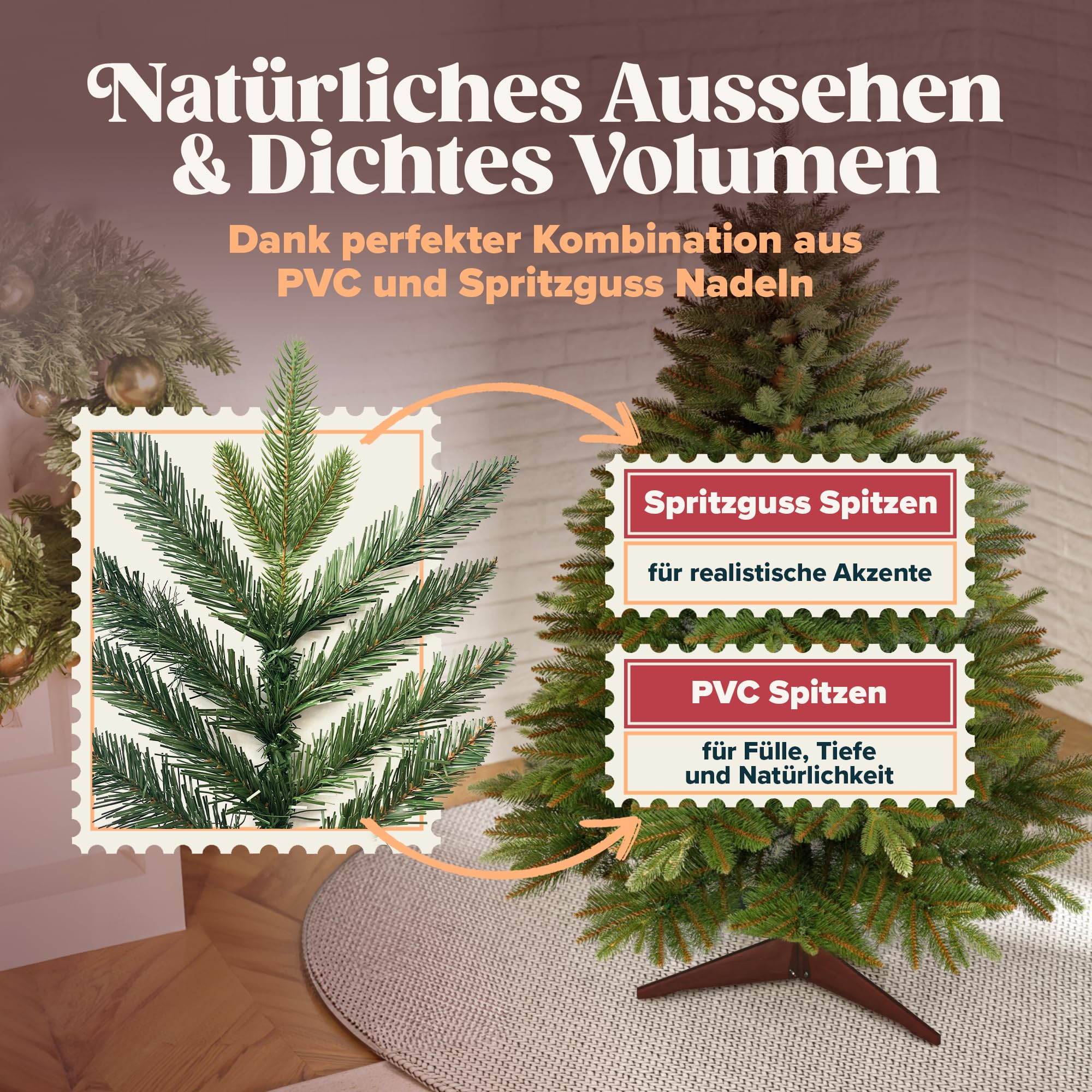 Premium künstlicher Weihnachtsbaum klein 120cm - TESTSIEGER 10 Jahre GARANTIE - Naturgetreuer Weihnachtsbaum künstlich mit Holzständer und Tasche - Christmas Tree Tannenbaum künstlich von Pure Living