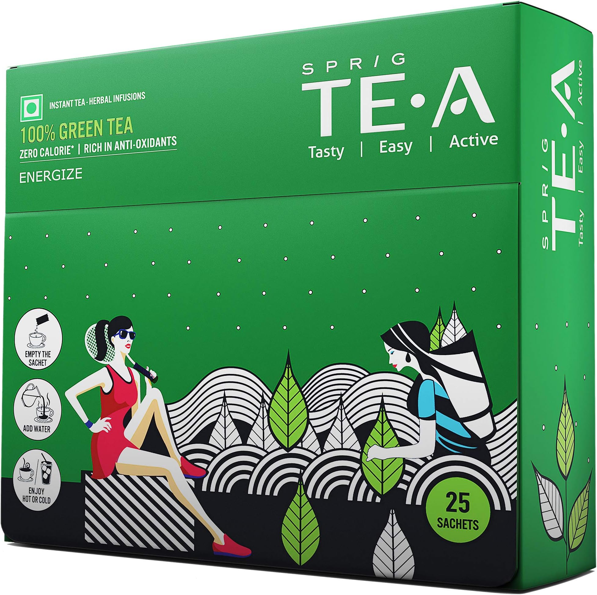 SPRIG TE.A Green Tea | Fully Soluble Green Tea | Energize with Fresh, Tender Tea Leaf Powder | Rich in antioxidants | Pack of 25