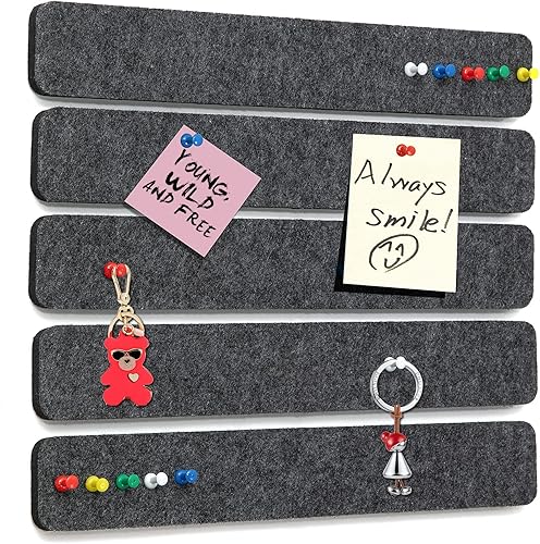 Miniatura 8 de Paquete de 5 tiras de fieltro para tablón de anuncios para dormitorio, oficina, decoración de pared del hogar, tablero de anuncios autoadhesivo con