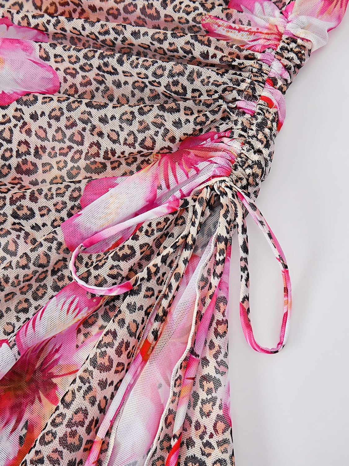 Women's Mesh Beach Sarong Sheer Ruched Drawstring Bathing Suit Wrap Skirt Bikini Swimsuit Cover Ups - Image 8