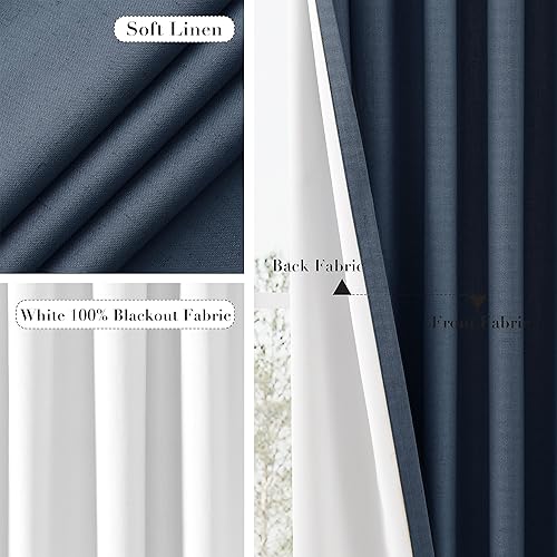 Miniatura 5 de Joywell 2 cortinas opacas 100%, lino, azul mezclilla, pasabarrastrabillas traserascinta para ganchosanillas con pinzas, aislantes, para dormitorio o