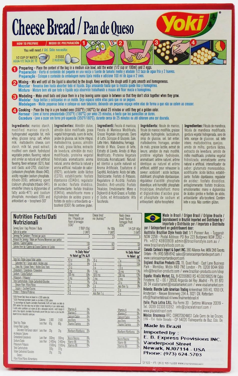 Cheese Bread Mix - Mistura para Pão de Queijo - Yoki - 8.80 oz (250g) - (Pack of 18) - GLUTEN-FREE