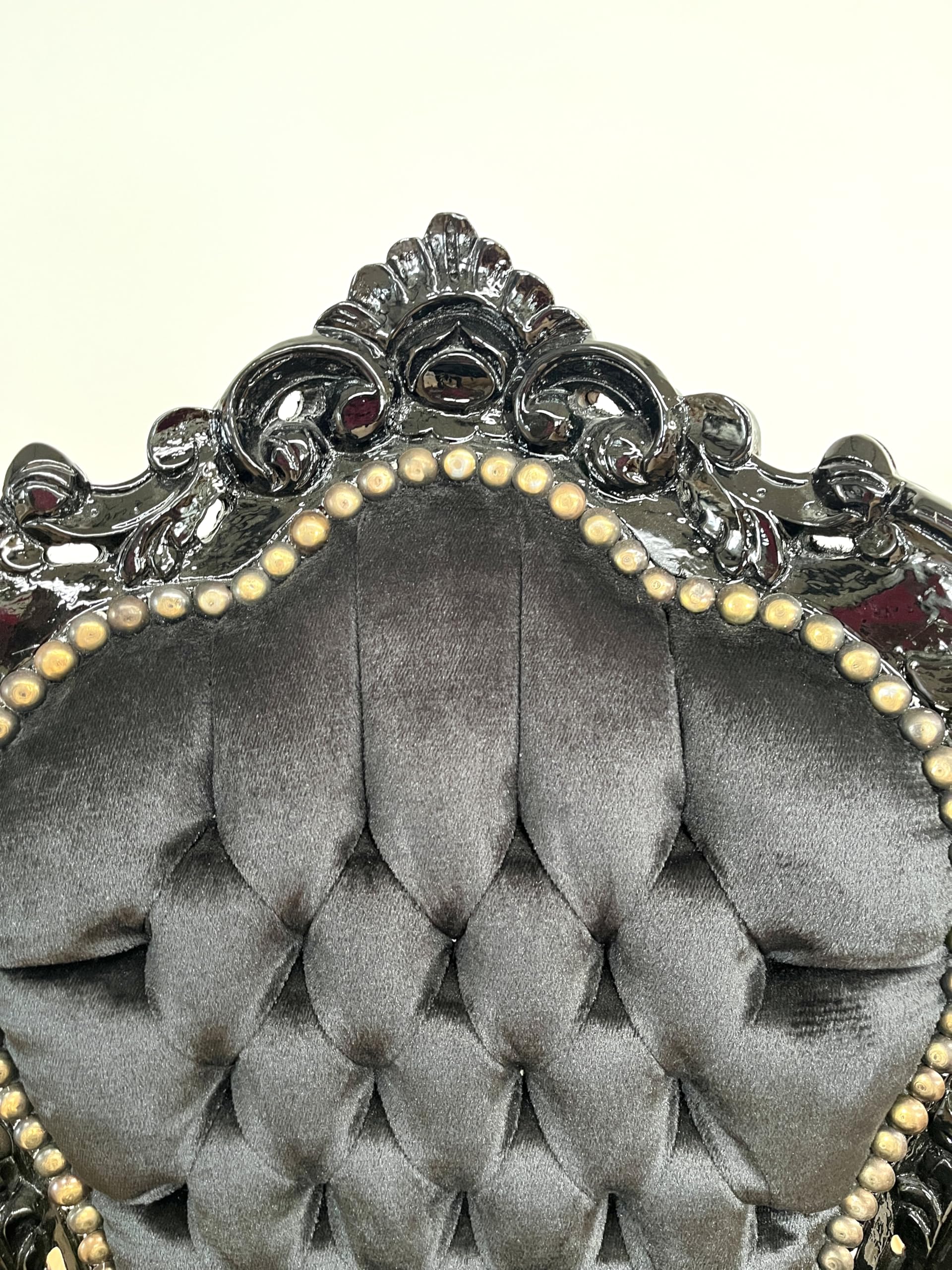 CasAmin Home & Living Chaise Accent Black Velvet French Louis XV Style Baroque Rococo Dining Antique Style Reproduction en Noir