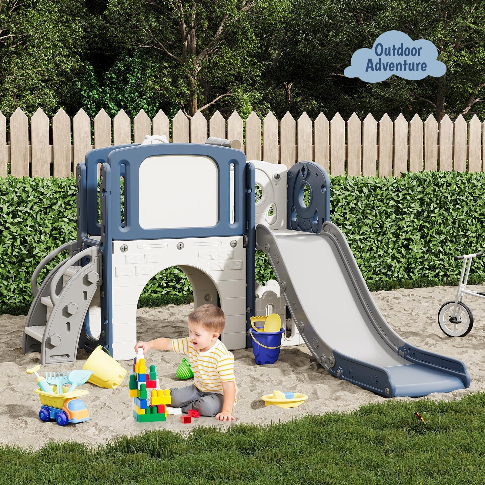IDEALHOUSE 8-in-1 Rutsche Für Kleinkinder – Indoor & Outdoor Klettergerüst | Teleskop, Tunnel, Schaukel, Kletterelementen & Stauraum – Sicheres Spielplatz-Set für Jungen & Mädchen