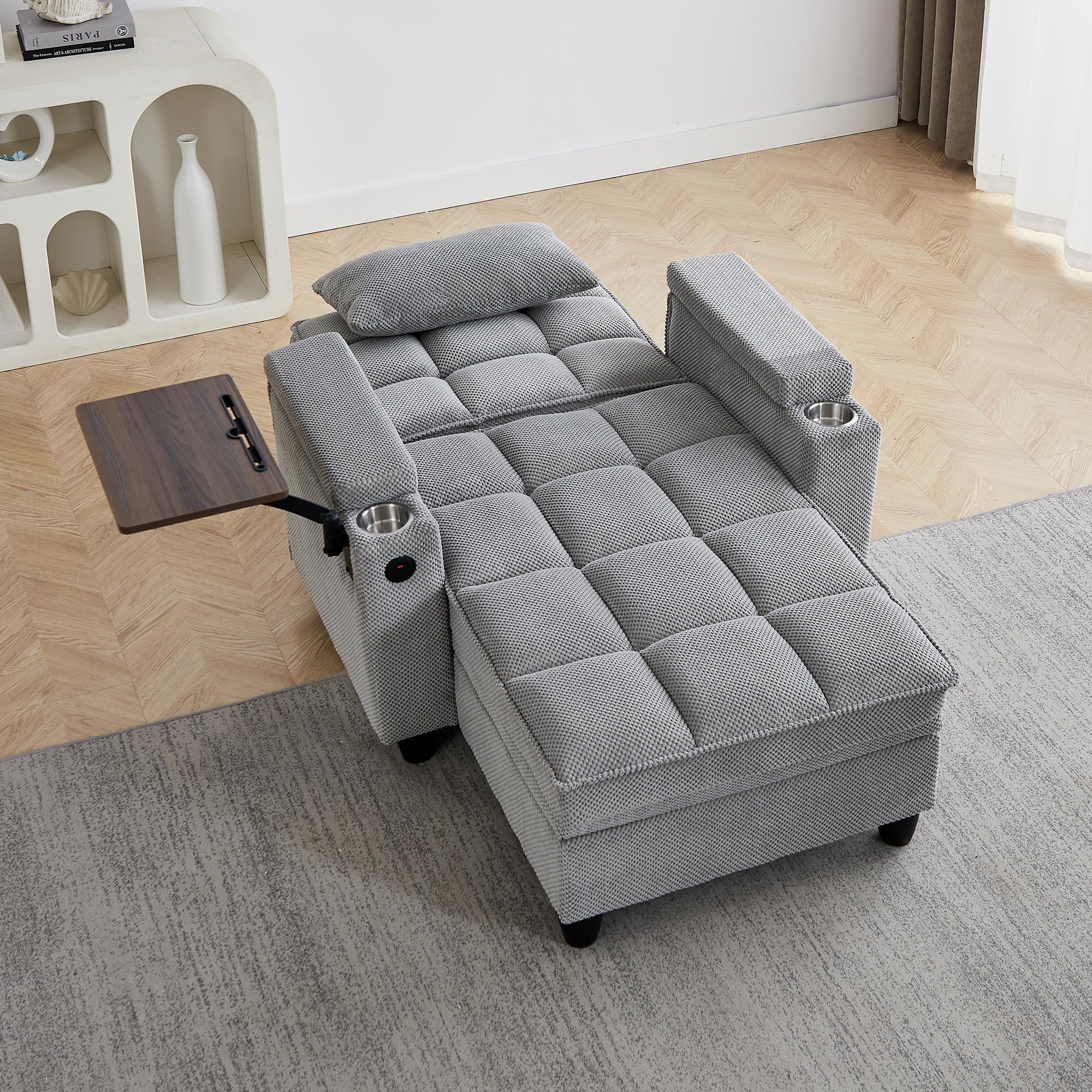 Eafurn Convertible Chaise Lounge Sleeper Chair in Light Gray