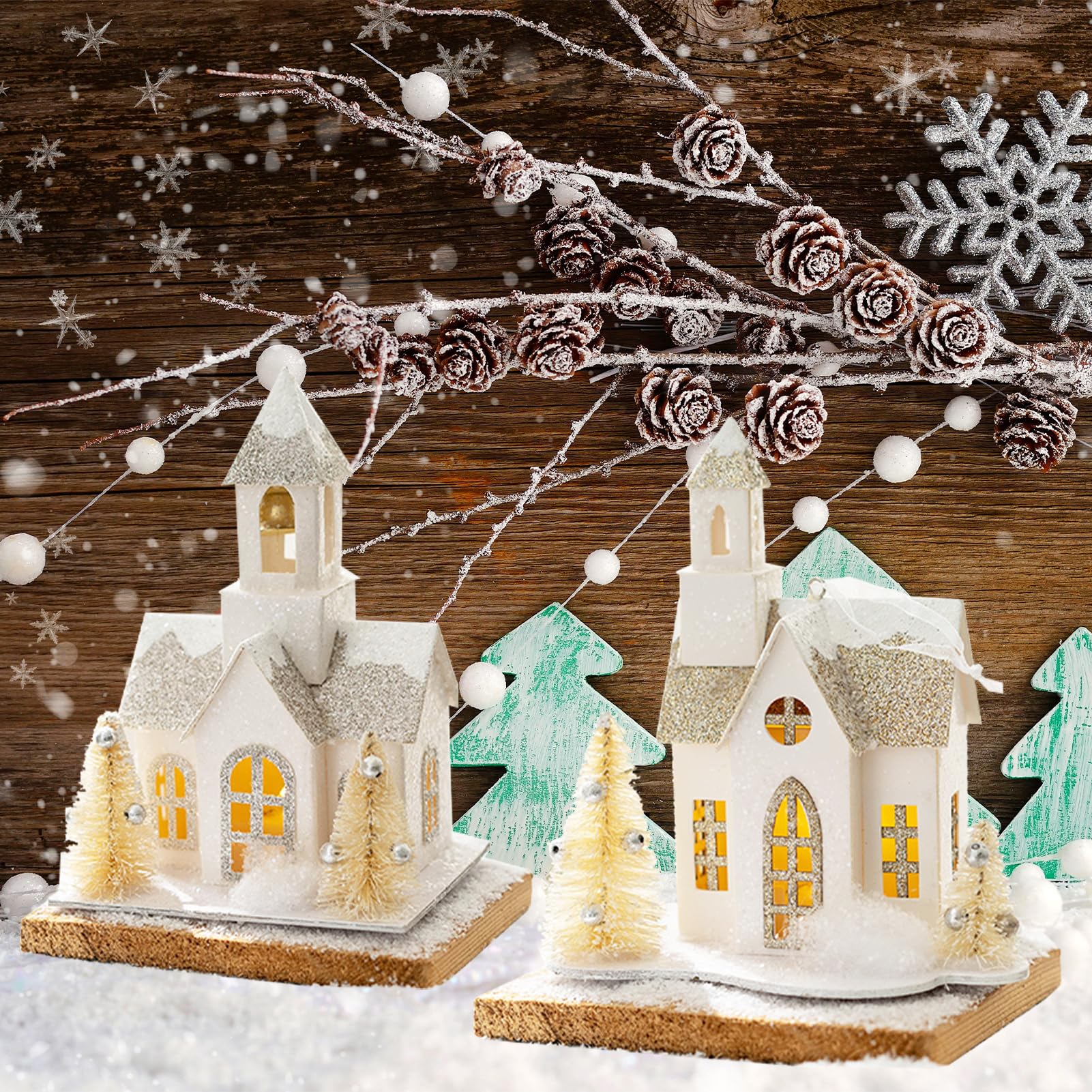 TSYFM Weihnachtsdorfhäuser mit LED-Beleuchtung, 13 cm, Pappe, Weihnachtshaus, weißes Weihnachtshaus, Weihnachtsdorf-Sets für Desktop-Ornamente, Landschaftsdekoration (C)