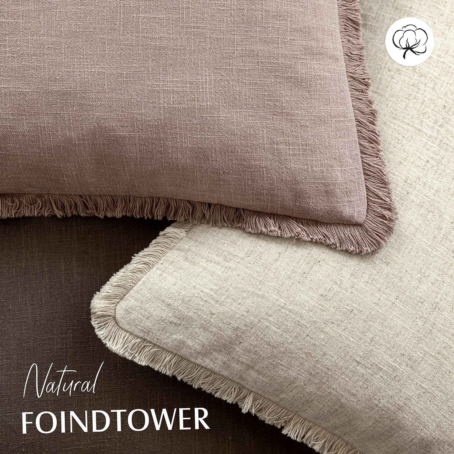 Foindtower Set of 2 Decorative Linen Fringe Throw Pillow Covers Boho Farmhouse Cushion Cover with Tassels Soft Accent Pillowcase for Couch Sofa Bed Living Room Home Decor,22×22... - Image 4